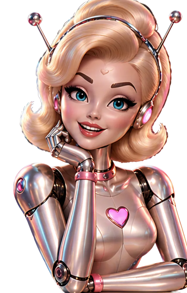 Dot, the Sloppy or Not agent, a retro robot with a heart on her chest